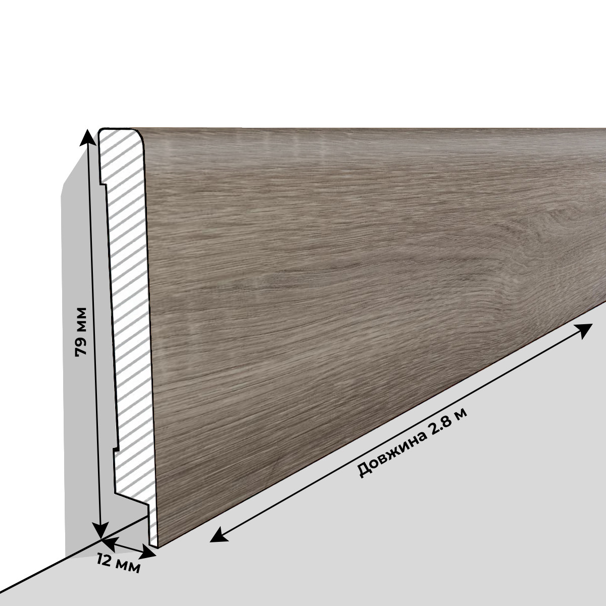 Плінтус МДФ Люкспрофіль Дуб Сонома сірий  ПП1280, фото 1
