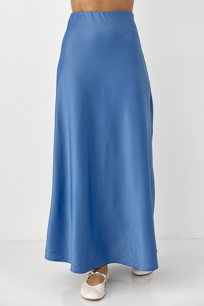 Атласна однотонна довга спідниця - синій цвет, S (є розміри), фото 1