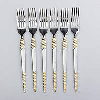 Набір столових виделок 6 шт. неіржавка сталь 21 см Срібло із золотом Гравіювання, Виделки столові набори