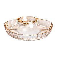 Блюдо скляне із соусником 21х19х3 см коричневе фігурне для суші HoReCa Тарілка для подавання закусок