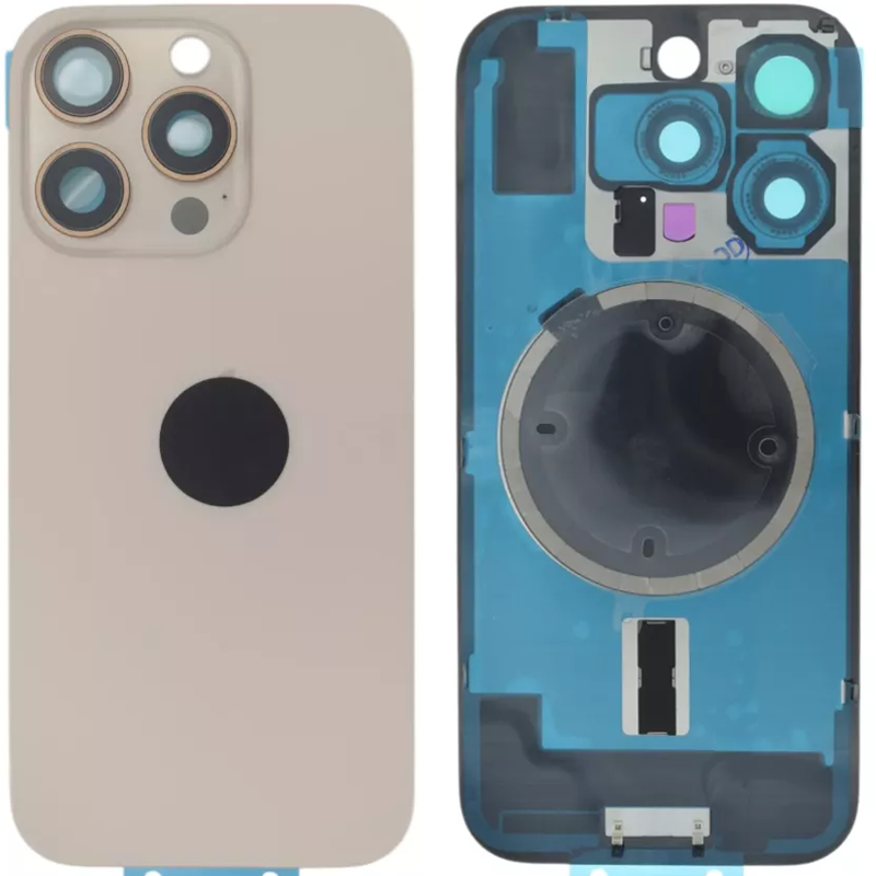 Задня кришка (скло) iPhone 16 Pro desert titanium (оригінал завод) у зборі на рамці
