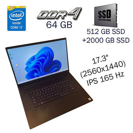 Ігровий ноутбук Razer Blade Pro 17/ 17.3" 2560x1440/ i7-10875H/ 64GB RAM/ 512GB SSD+2000GB SSD/ RTX 3070 8GB, фото 1