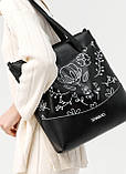 Сумка високої якості українського виробництва шопер - велика і вмістка -    чорна з принтом "Bloom", фото 3