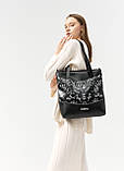 Сумка високої якості українського виробництва шопер - велика і вмістка -    чорна з принтом "Bloom", фото 7