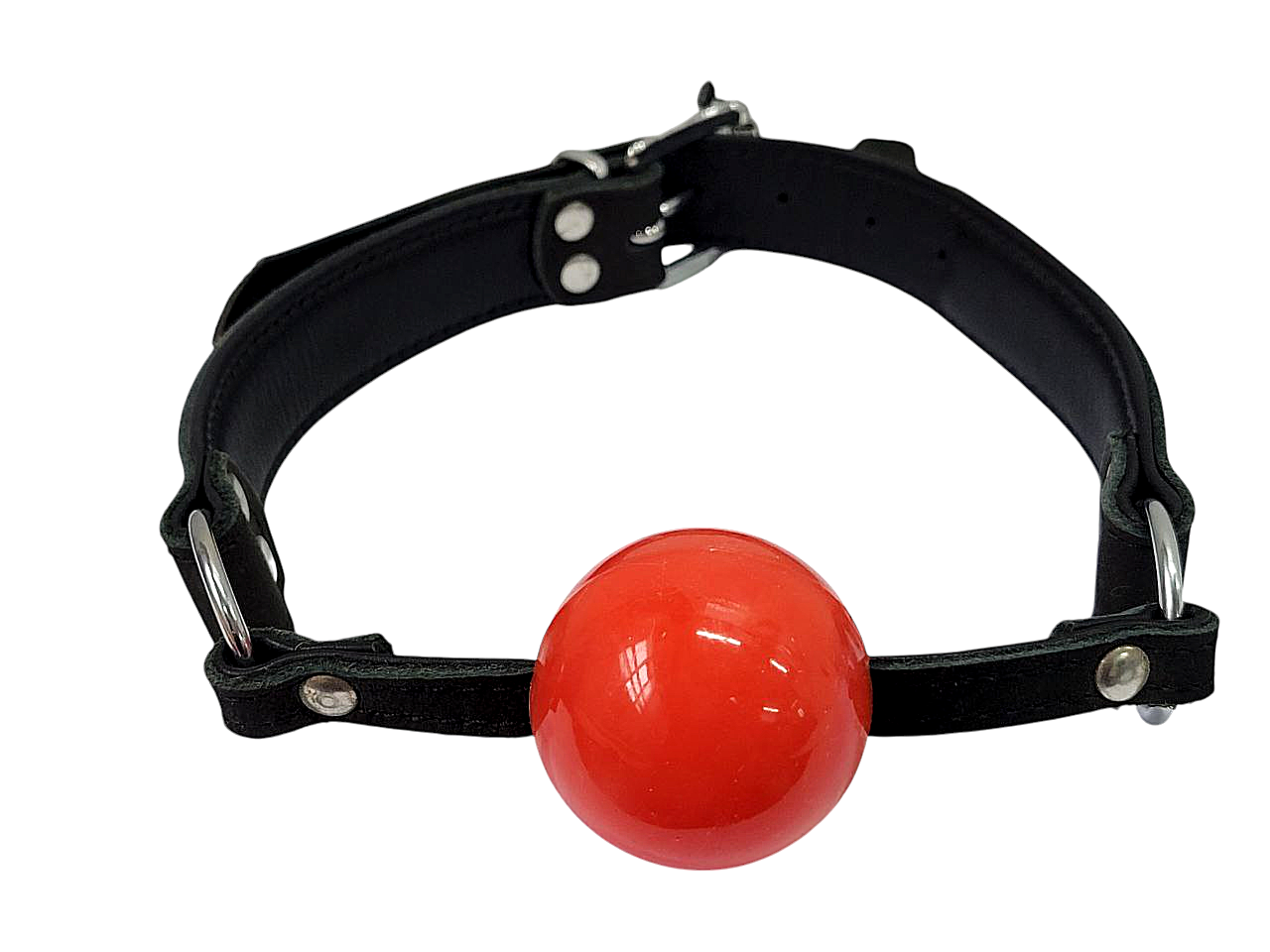 Кляп DS Fetish з силіконовою червоною кулькою та шкіряним чорним ремінцем kitty.in.ua, фото 1