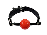 Кляп DS Fetish з силіконовою червоною кулькою та шкіряним чорним ремінцем kitty.in.ua, фото 2