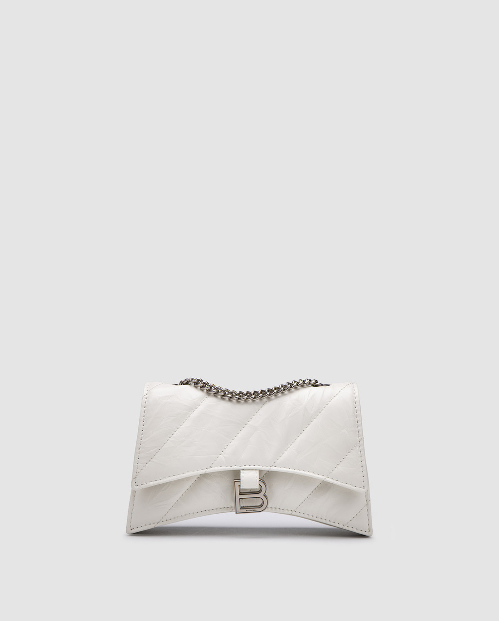 💎 Balenciaga Crush Small Chain Bag Quilted in White\Silver 21 х 11 х 3 см