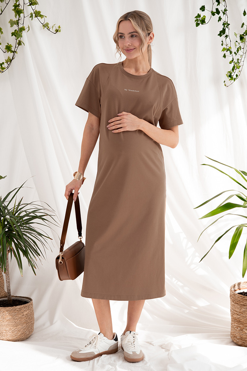 Сукня-футболка для вагітних і годуючих кольору мокко M, фото 1