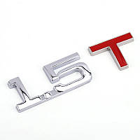 Емблема напис 1.5T 90×25мм ХРОМ з червоною літерою "T" метал (на скотчі)