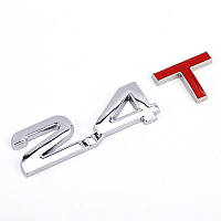 Емблема напис 2.4T 110×25мм ХРОМ з червоною літерою "T" метал (на скотчі)