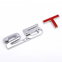 Емблема напис 2.5T 110×25мм ХРОМ з червоною літерою "T" метал (на скотчі)