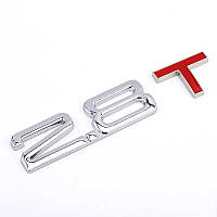 Емблема напис 2.8T 120×25мм ХРОМ з червоною літерою "T" метал (на скотчі)