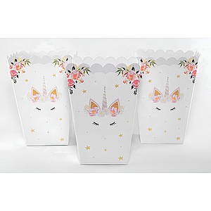 Коробки для солодощів та попкорну Єдиноріг Квіти 5шт