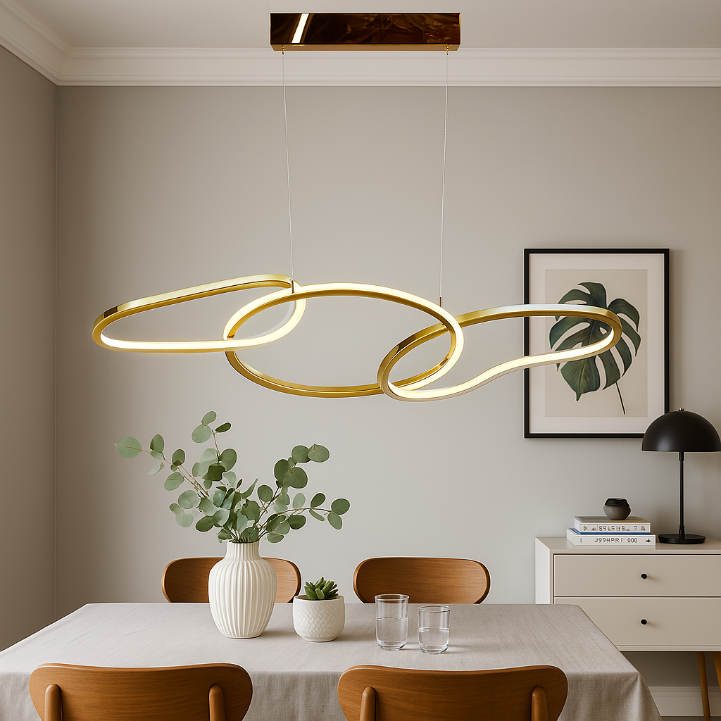 Підвісна подовжена Led люстра кільця в золоті (2305/3GD), фото 1