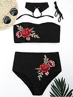 Купальник роздільний жіночий бандо К34  чорний, червоний, пудровий, білий неон, синій