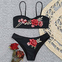 Купальник роздільний жіночий бандо К35  чорний, червоний, пудровий, білий неон, синій