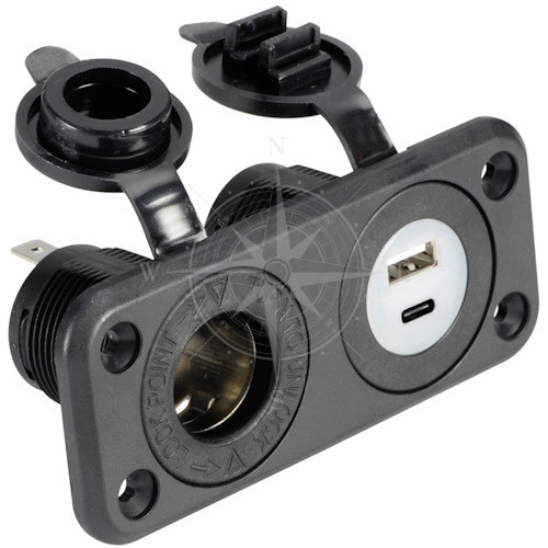 Гніздо прикурювача, 2хUSB: Type-A/Type-C, 12/24 В, поліамід, чорний, Osculati.