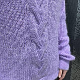 Светр жіночий люрекс спущений рукав косичка 44/46 фіолетовий, фото 3