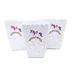 Коробки для солодощів та попкорну Єдиноріг на веселці 5шт