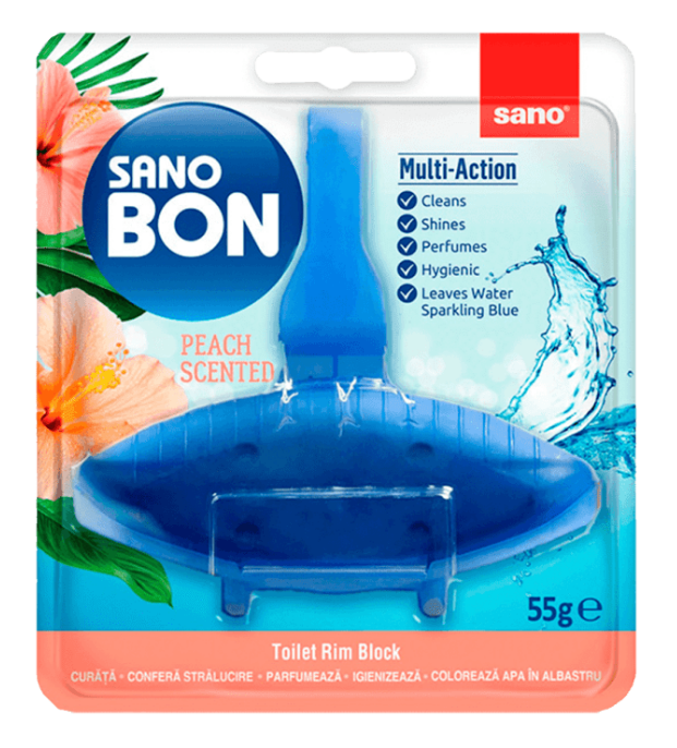 Блок для унітазу освіжаючий Sano Bon Персик до 800 зливів, фото 1