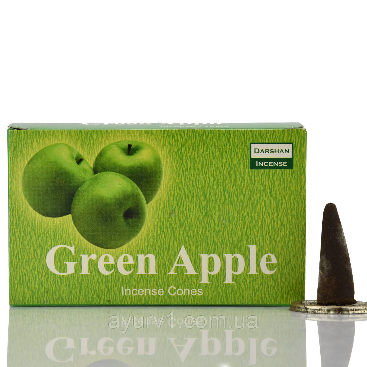 Ароматичні конуси виробництво, Даршан, Darshan, Green Apple, Зелене яблуко Індія, 10 шт. у пачці