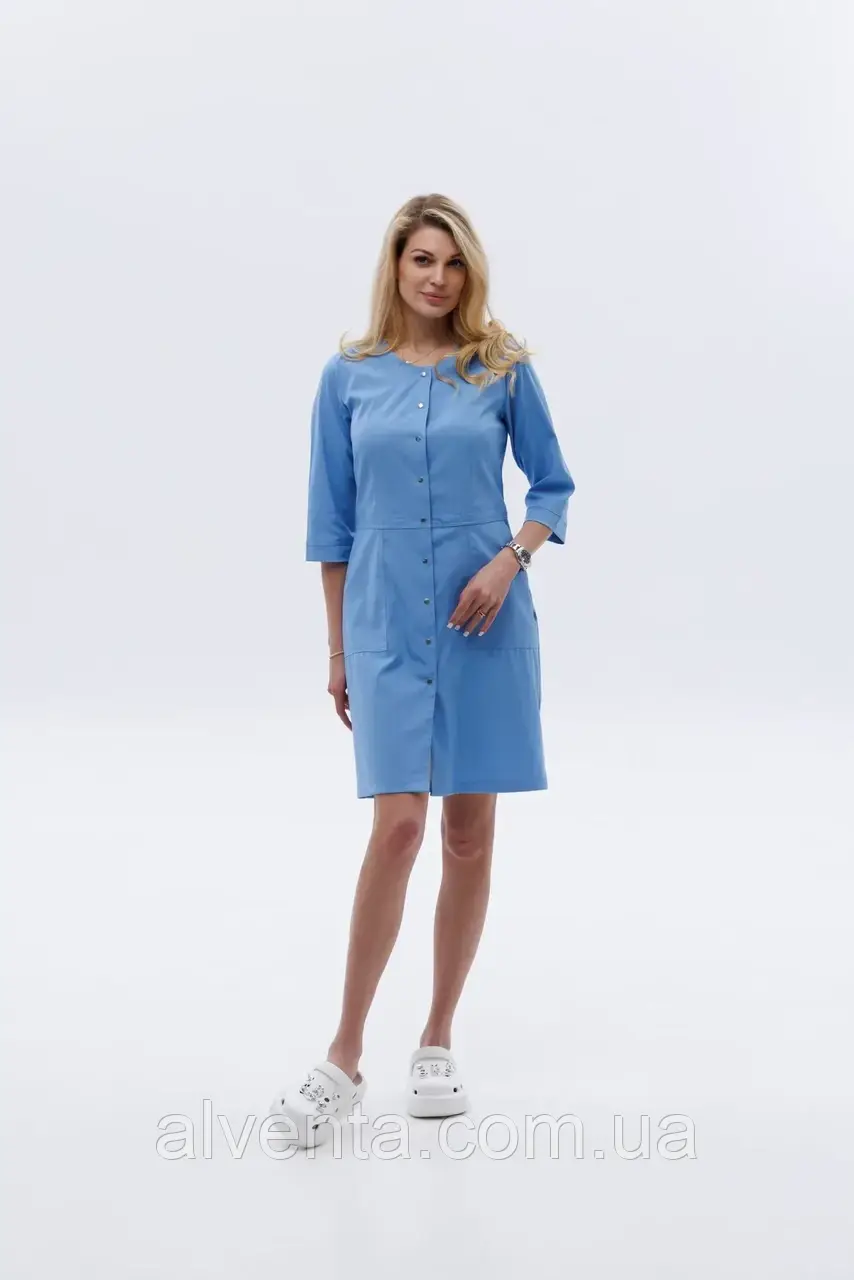 Стрейчевий жіночій медичний халат Кароліна 3/4, Небесний