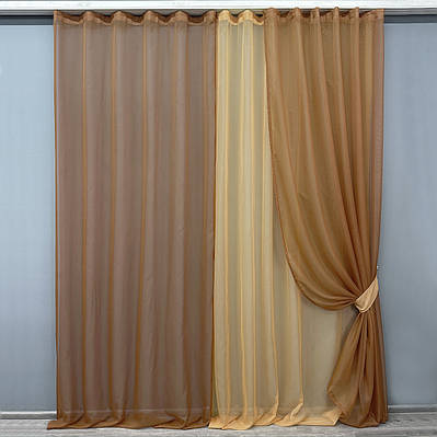 Комплект декоративних штор з шифону. Колір коричневий з бурштиновим. Код 011дк 11-0219