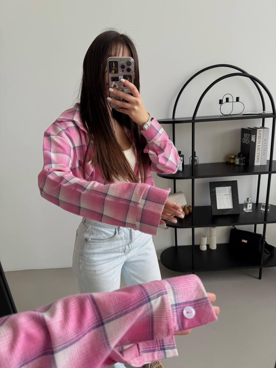 Модна базова стильна жіноча картата фланелева подовжена сорочка в весняну клітку в стилі оверсайз VS, фото 1