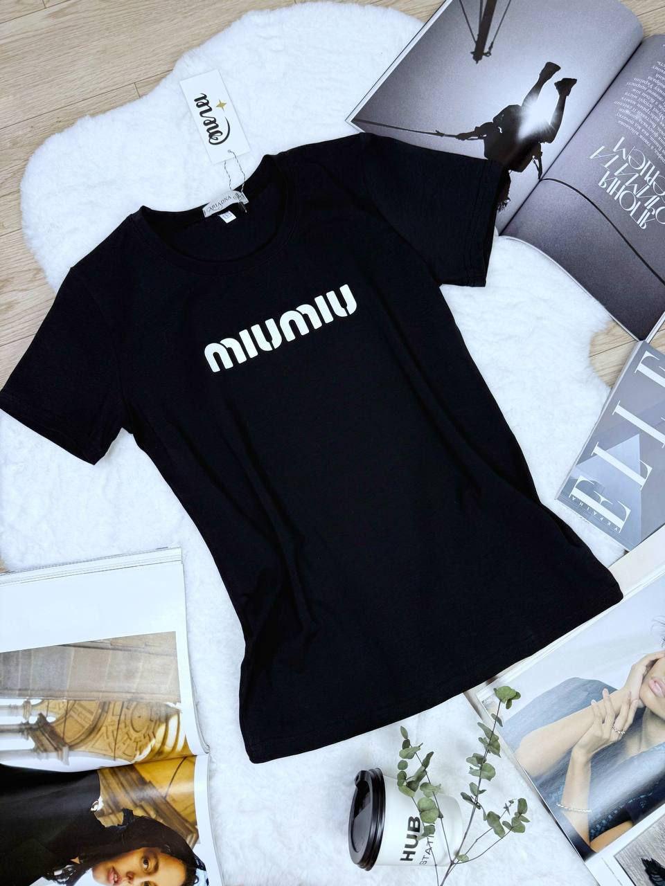 Базова літня жіноча трендова коттонова повсякденна футболка MIU MIU бавовна Туреччина вільна оверсайз VS