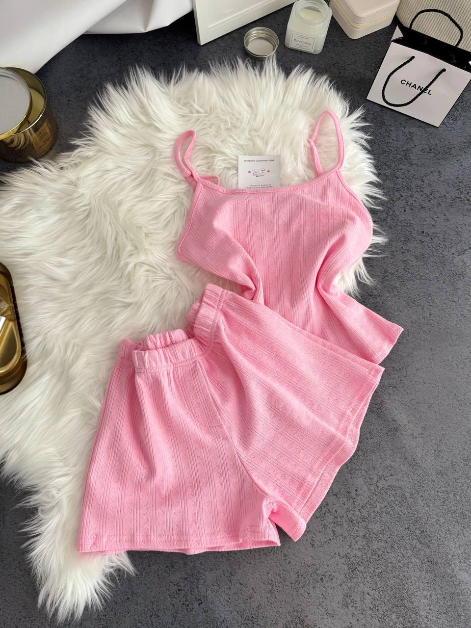 Натуральна жіноча базова бавовняна піжама серця майка та шорти домашній бавовняний комплект для сну OS, фото 1