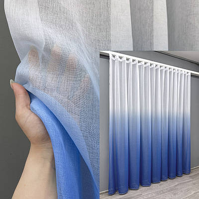 Готова (400х270см.) тюль розтяжка "Омбре" із батисту. Колір блакитний з білим. Код 508т 40-659