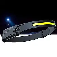 Легкий налобний ліхтар LED+COB з датчиком руху та червоним світлом (чорний)