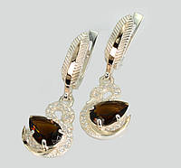 Серебряные серьги с золотыми вставками, серебро 925, золото 375 пробы