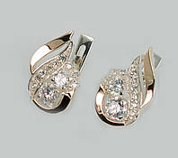 Серебряные серьги с золотыми вставками, серебро 925, золото 375 пробы