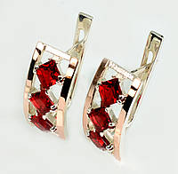 Серебряные серьги с золотыми вставками, серебро 925, золото 375 пробы