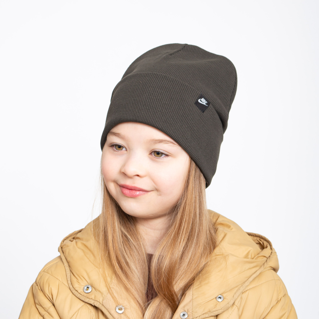 Шапка бавовняна Рубчик Nike (відворот) хакі