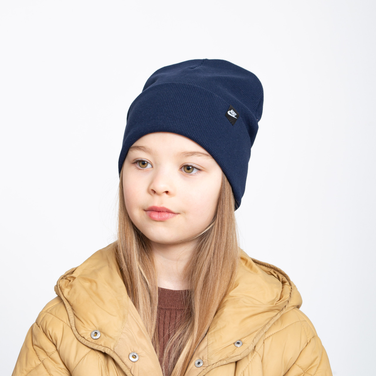 Шапка бавовняна Рубчик Nike (відворот) синій