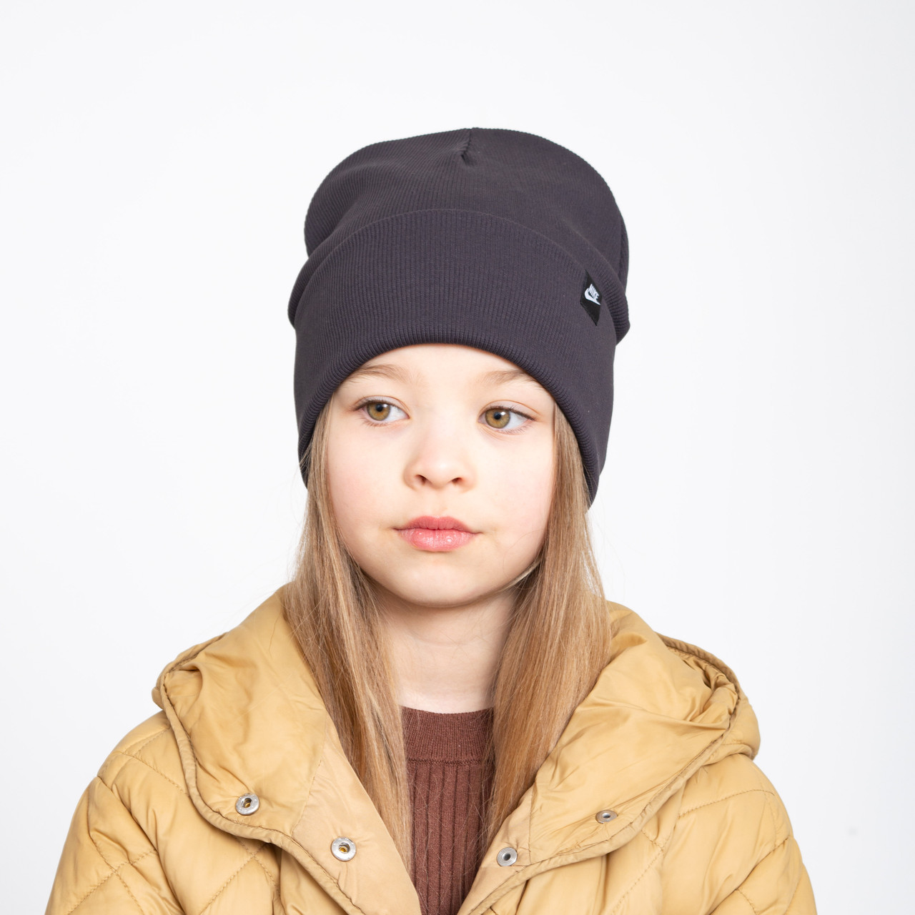 Шапка бавовняна Рубчик Nike (відворот) баклажан