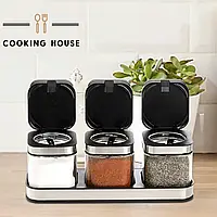 Набір контейнерів для солі, перцю, приправ та спецій Cooking House з кришками та ложками – 3 шт
