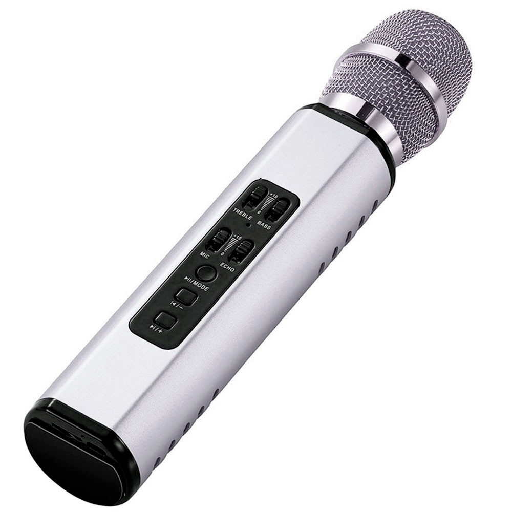 Портативний бездротовий караоке-мікрофон із стереозвуком Сріблястий, фото 1