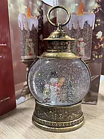 Сніговик Чарівний ліхтар круглої форми "З анімацією" 26 см., новорічний світильник