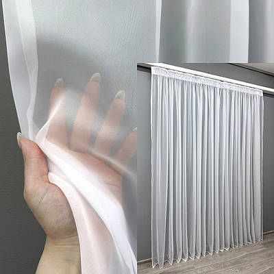 Тюль шифонова однотонна, з тасьмою "Вафелька". Колір білий (н101)