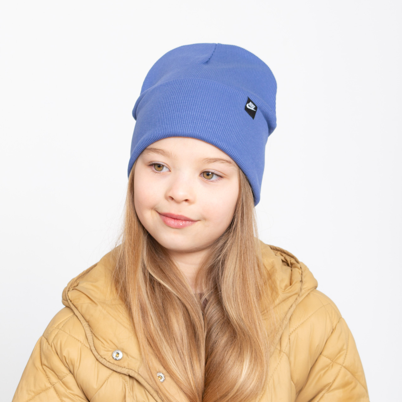 Шапка бавовняна Рубчик Nike (відворот) світлий сапфір