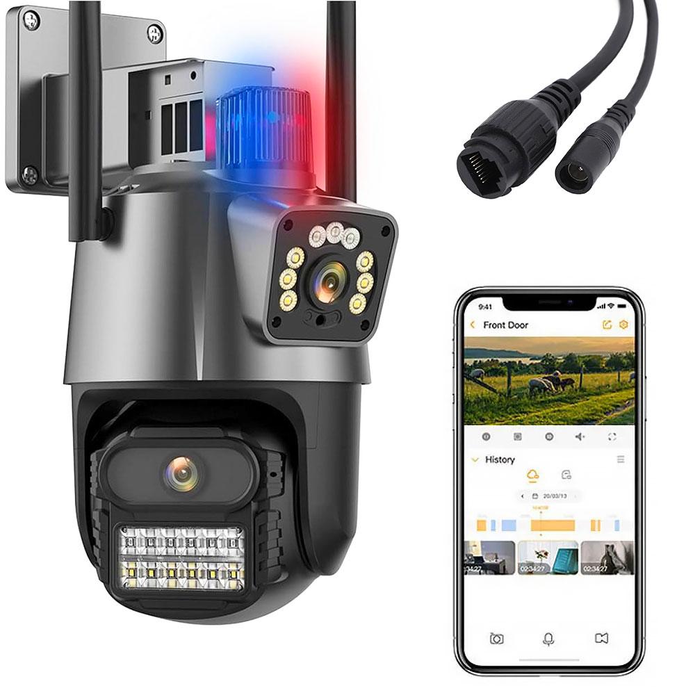 Вулична охоронна WIFI камера відеоспостереження 6MP, Full HD, Dual Lens / IP камера спостереження з сиреною