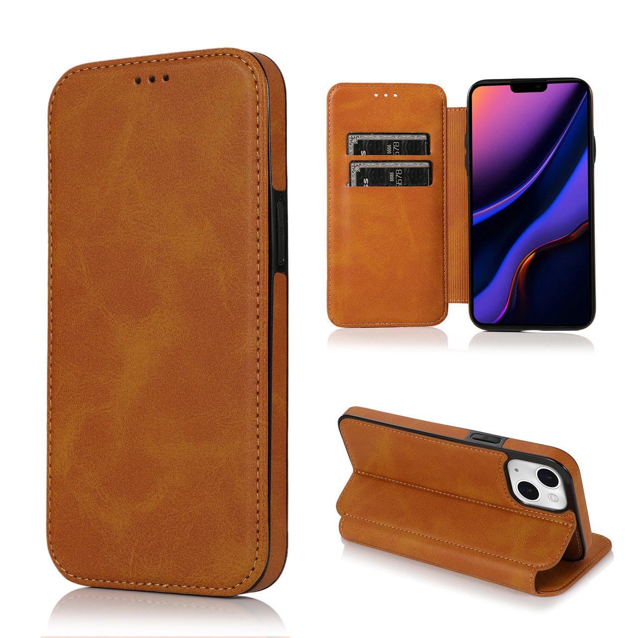 Чохол-книжка Knight Leather Wallet для Apple iPhone 14 Plus Light Brown