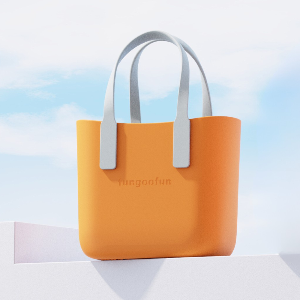 Сумка жіноча шопер силіконова на плече водонепроникна сумочка з підкладкою на блискавці Fungoofun, помаранчева, фото 1