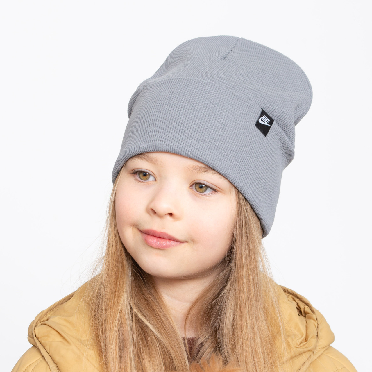 Шапка бавовняна Рубчик Nike (відворот) сталь