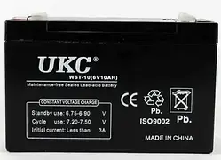 Акумуляторна батарея agm UKC WST-10 6V 10Ah акумулятор для УПСа, акумулятор до дитячого електромобіля
