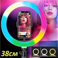 Кільцева LED лампа RGB MJ38 38см 220V 1 крепл.тел USB + пульт