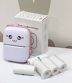 Портативний дитячий міні-принтер з папером (5шт) 1719, рожевий